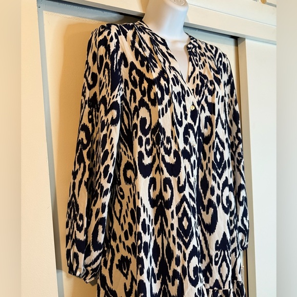 Tahari Black and Cream Long Sleeve Abstract Print Dress Midi New - Picture 3 of 9